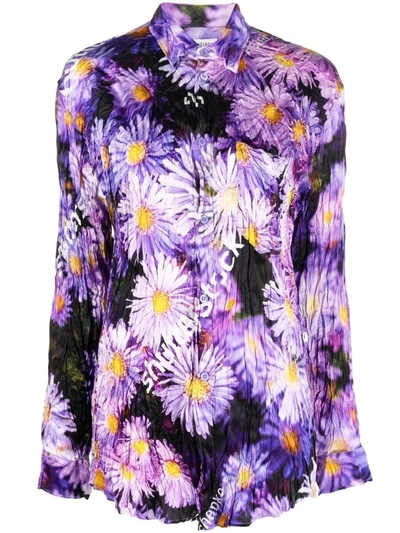 Shop Balenciaga Floral-print Crinkled Shirt In Purple