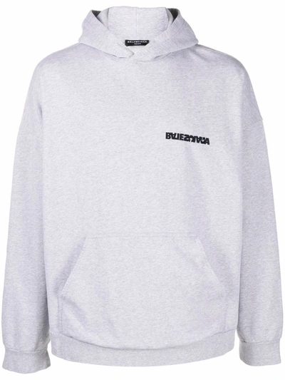 Shop Balenciaga Reverse Logo Embroidered Hoodie In Grey