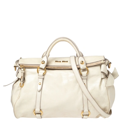 Pre-owned Miu Miu Off White Leather Bow Satchel