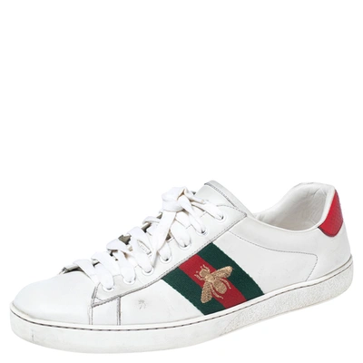 Pre-owned Gucci White Leather Web Ace Low Top Sneakers Size 45.5