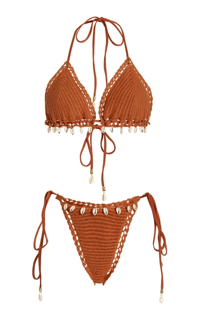 Shop Zimmermann Women's Andie Crocheted Bikini In Brown