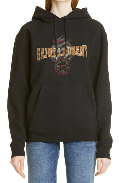 Shop Saint Laurent University Logo Cotton Hoodie In 1050 Noir Blanchi/ Multico