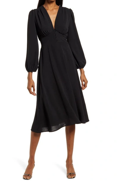 Shop Fraiche By J Empire Waist Long Sleeve Midi Dress In Black