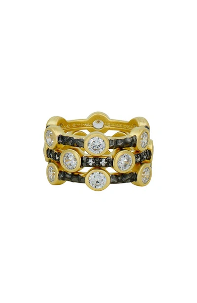 Freida Rothman Starry Night Set Of 3 Rings In Gold/black