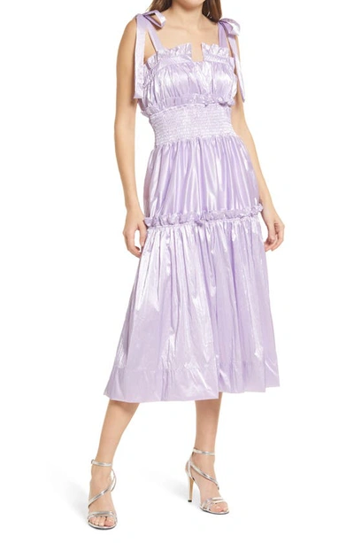 Amy Lynn Smocked Tie Strap Dress In Lilac