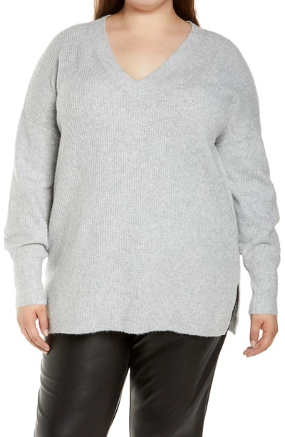 Shop Halogenr Halogen(r) Ribbed V-neck Tunic Sweater In Grey Heather
