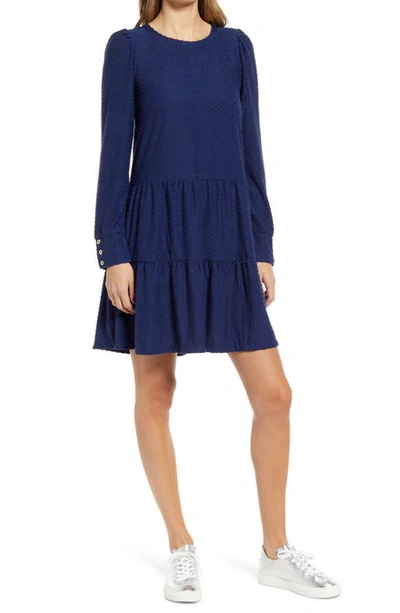 Shop Lilly Pulitzerr Arlette Long Sleeve Dot Textured Dress In High Tide Navy