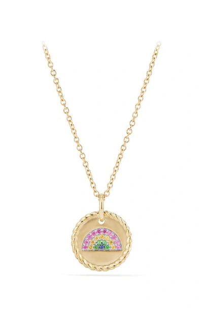 Shop David Yurman Cable Collectibles Rainbow Necklace With Pink & Yellow Sapphires & Tsavorite In Gold/ Pink Sapphire