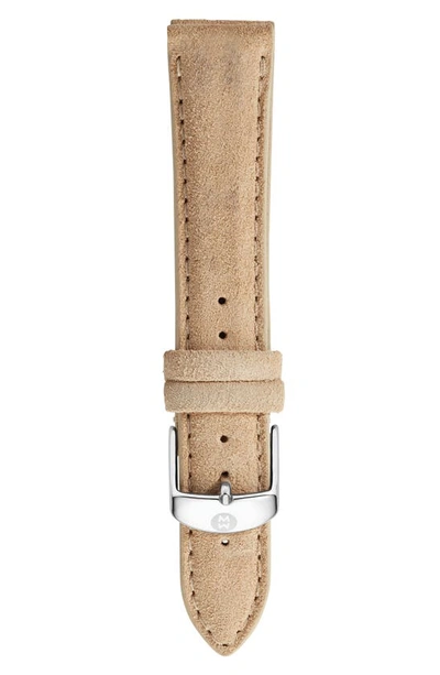 Shop Michele 16mm Nubuck Leather Watch Strap In Bone