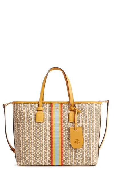 Shop Tory Burch Small Gemini Link Coated Canvas Tote In Daylily Gemini Link