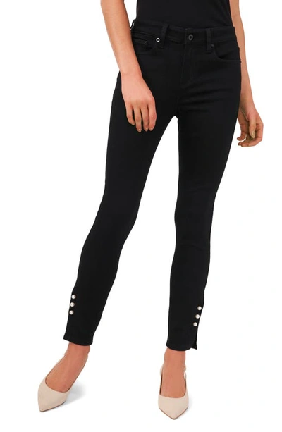 Shop Cece Faux Pearl Detail Skinny Jeans In Mod Black