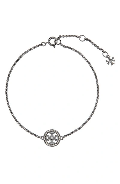 Shop Tory Burch Miller Pavé Charm Bracelet In Hematite / Crystal