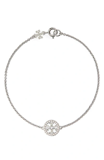 Shop Tory Burch Miller Pavé Charm Bracelet In Tory Silver / Crystal