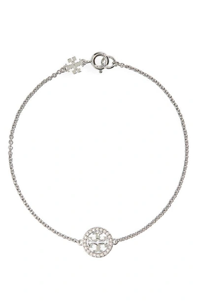 Tory Burch Miller Pavé Charm Bracelet In Tory Silver / Crystal