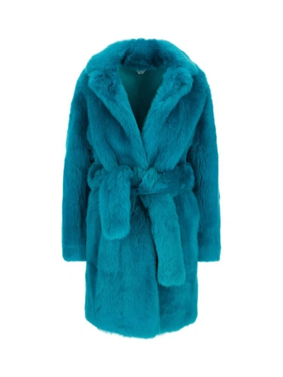 Shop Bottega Veneta Women's Light Blue Leather Coat