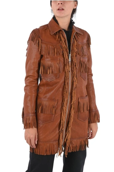 Shop Dsquared2 Women's Brown Leather Outerwear Jacket