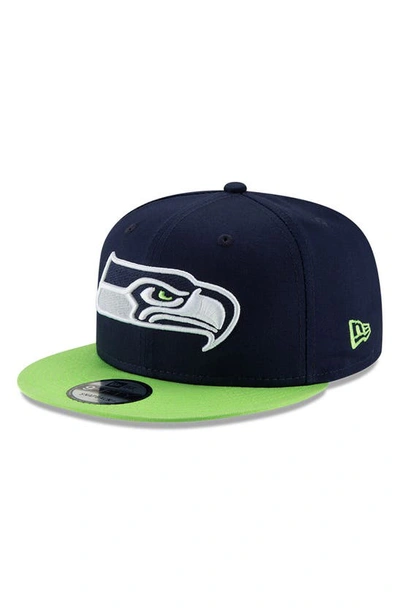 Men's New Era College Navy/Neon Green Seattle Seahawks 2-Tone Basic 9FIFTY Snapback  Hat