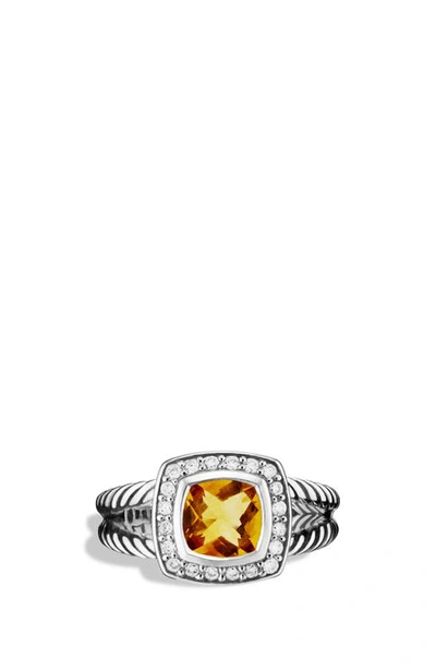Shop David Yurman Albion Petite Ring With Semiprecious Stone & Diamonds In Citrine