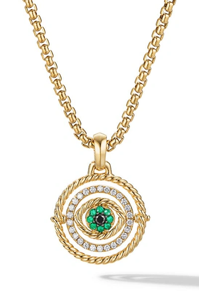 Shop David Yurman Evil Eye 18k Gold, Pavé Emerald & Diamond Mobile Amulet In Emerald/ Yellow Gold