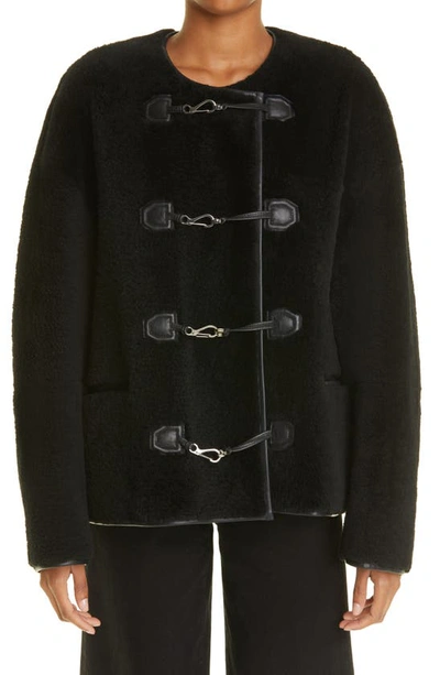 Shop Totême Teddy Genuine Shearling Jacket In Black