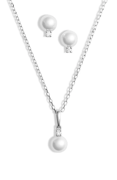 Shop Mikimoto Everyday Essentials 18k Pearl Necklace And Stud Earrings Set In White Gold/ Pearl