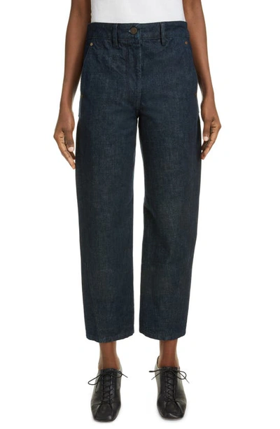 Shop Lemaire High Waist Twist Crop Jeans In Denim Indigo 760