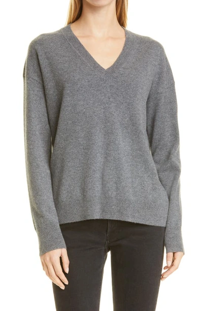 Shop Nordstrom Signature Cashmere V-neck Sweater In Grey Dark Heather