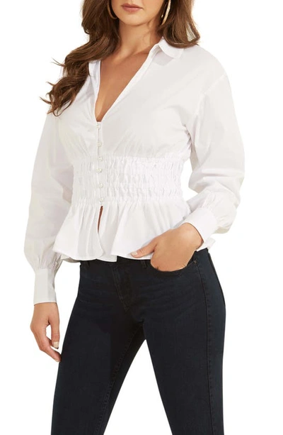 Shop Guess Jane Shirred Shirt In Pure White