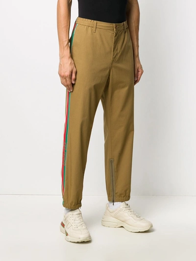Gucci Web Straight-leg Trousers In Beige | ModeSens