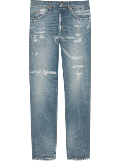 Shop Gucci Pantalone In Denim Organico Candeggiato Eco In Blue