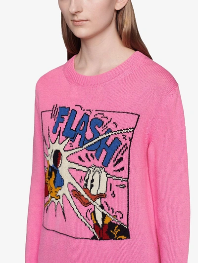 Shop Gucci Maglione In Lana Donald Duck Disney X  In Pink