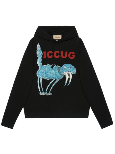 Shop Gucci Felpa Con Stampa Iccug In Black