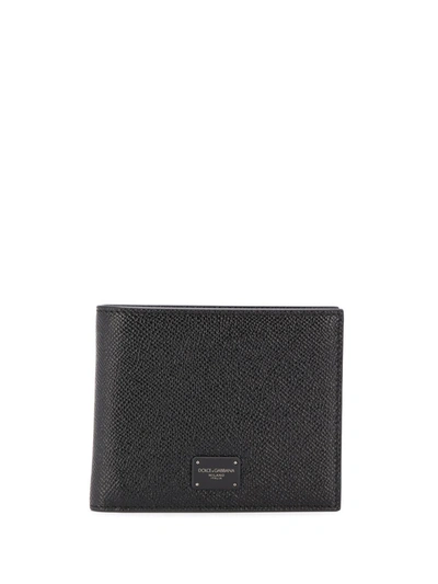 Shop Dolce & Gabbana Dauphine Calfskin Bifold Wallet With Branded Tag In Black