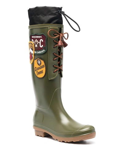 Dsquared2 Green Rubber Rain Boots With Patch In Military Green | ModeSens