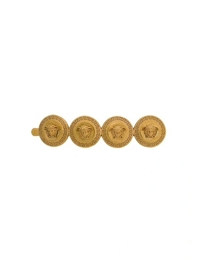 Shop Versace "medusa Coin" Hair Clip In Yellow