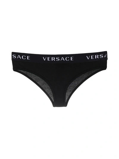 Shop Versace Slip Con Logo In Black
