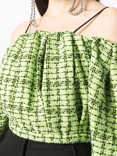 Msgm Green Tweed Off-shoulders Blouse | ModeSens