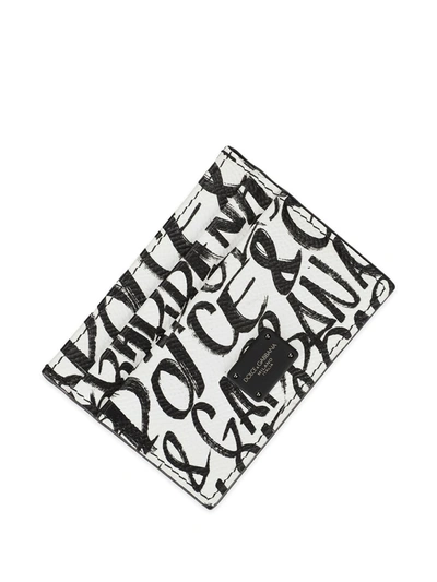 Shop Dolce & Gabbana Graffiti Card Holder In White