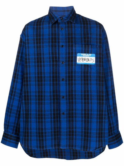 Vetements My Name Is Flannel Shirt Blue | ModeSens