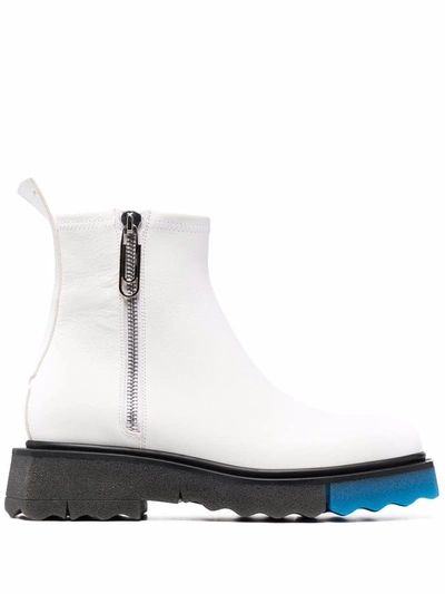 Off-white Sponge Sole Leather Zip Boots In White | ModeSens