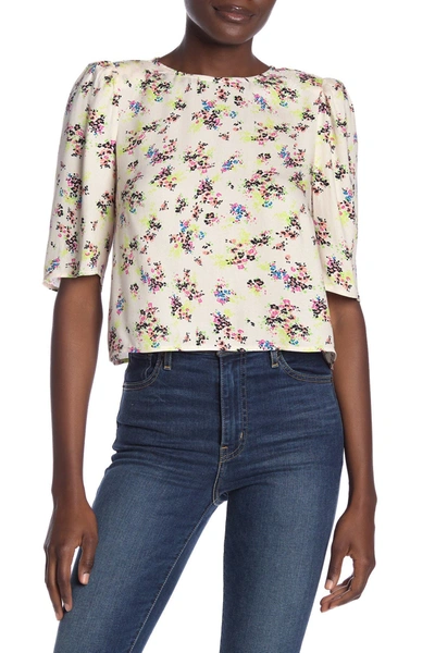 Shop Afrm Puff Sleeve Floral Print Top In Neon Ditsy