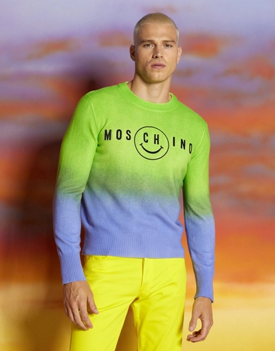 Shop Moschino Smiley® Degrading Jumper In Acid Green