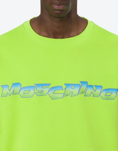 Shop Moschino Surf Logo Organic Cotton Sweatshirt In Acid Green