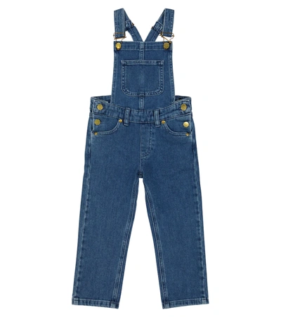 Mini Rodini Logo-embroidered Denim Dungarees In Blue