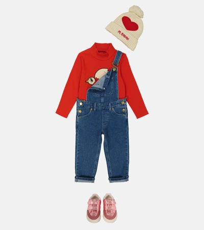 Mini Rodini Logo-embroidered Denim Dungarees In Blue