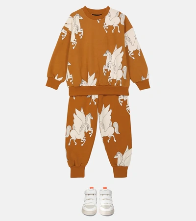 Shop Mini Rodini Pegasus Cotton Sweatpants In Brown