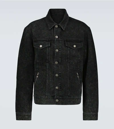Shop Balmain Denim Jacket With Zipped Pockets In Noir Délavé