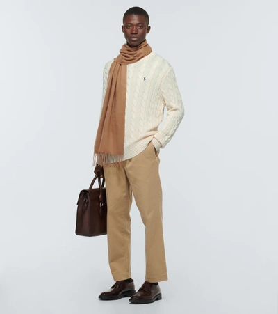 Polo Ralph Lauren Classic Cable-knit Sweater With Ribbed Hem And Embroidered Logo In Neutral