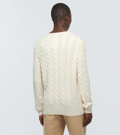 Polo Ralph Lauren Classic Cable-knit Sweater With Ribbed Hem And Embroidered Logo In Neutral