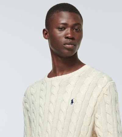 Polo Ralph Lauren Classic Cable-knit Sweater With Ribbed Hem And Embroidered Logo In Neutral